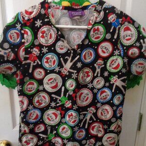 Impulse Scrub Works Nurse's Uniform Scrub Top Small Christmas Sock Monkeys
